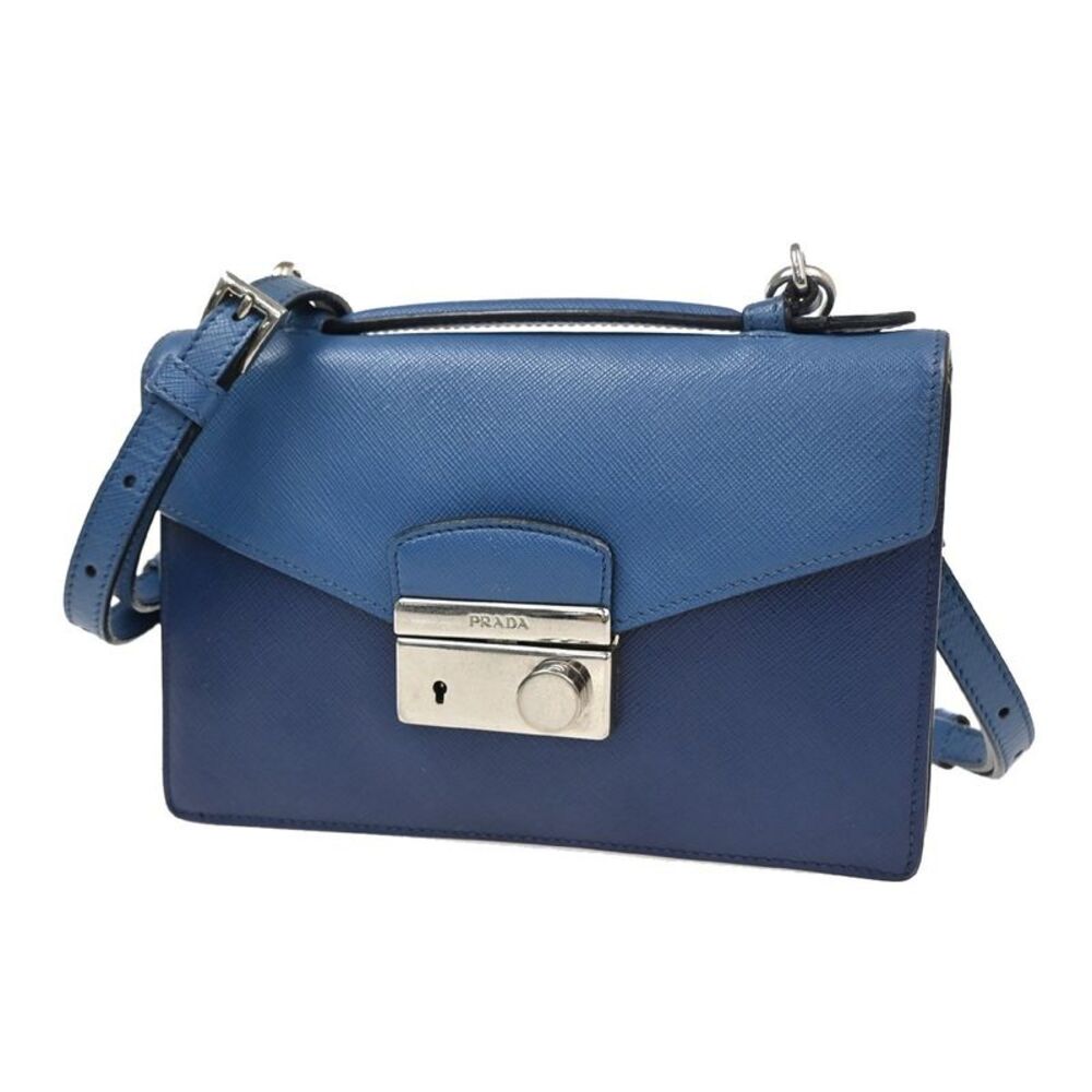 Prada Convertible Sound Top Handle Saffiano Leather Blue Leather Shoulder Bag